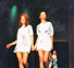Illustrated mini dresses with lamé sleeves